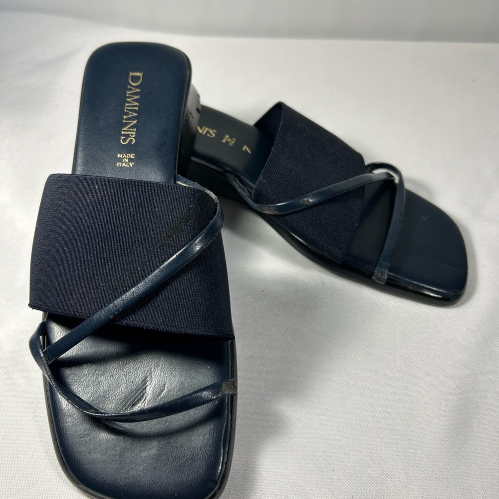 Damiani’s Blue Comfort Wedge Shoe Slide  Slip On Sandal Womens 7 Made In Italy.